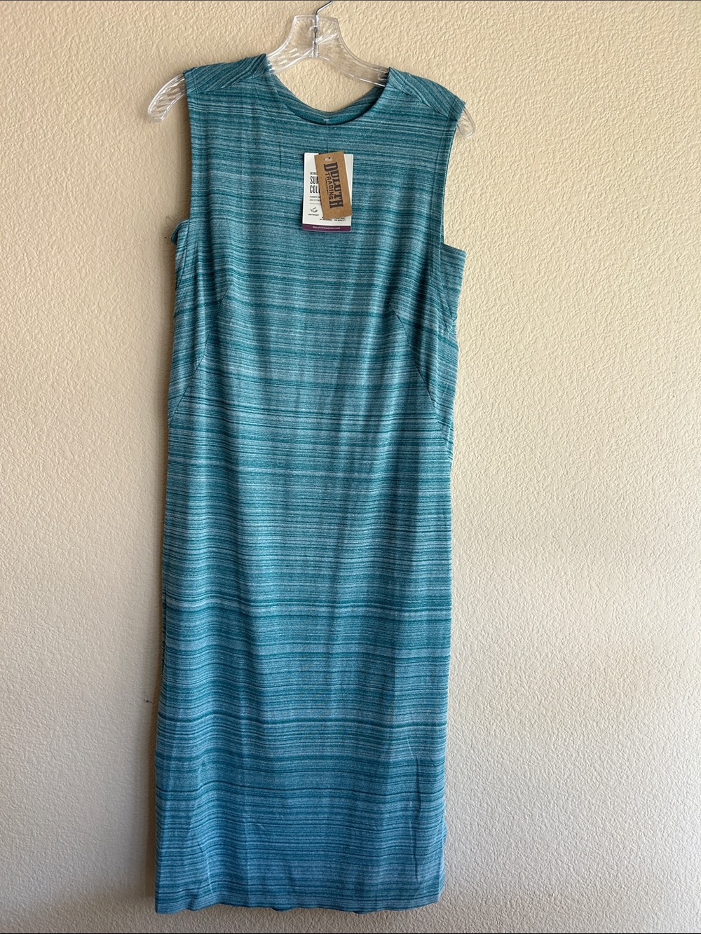 Duluth Trading Co Teal Striped Sleeveless Maxi Dress